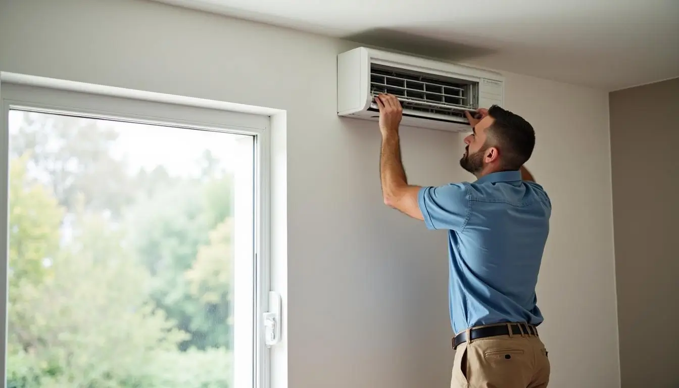 man checking for air conditioner issues
