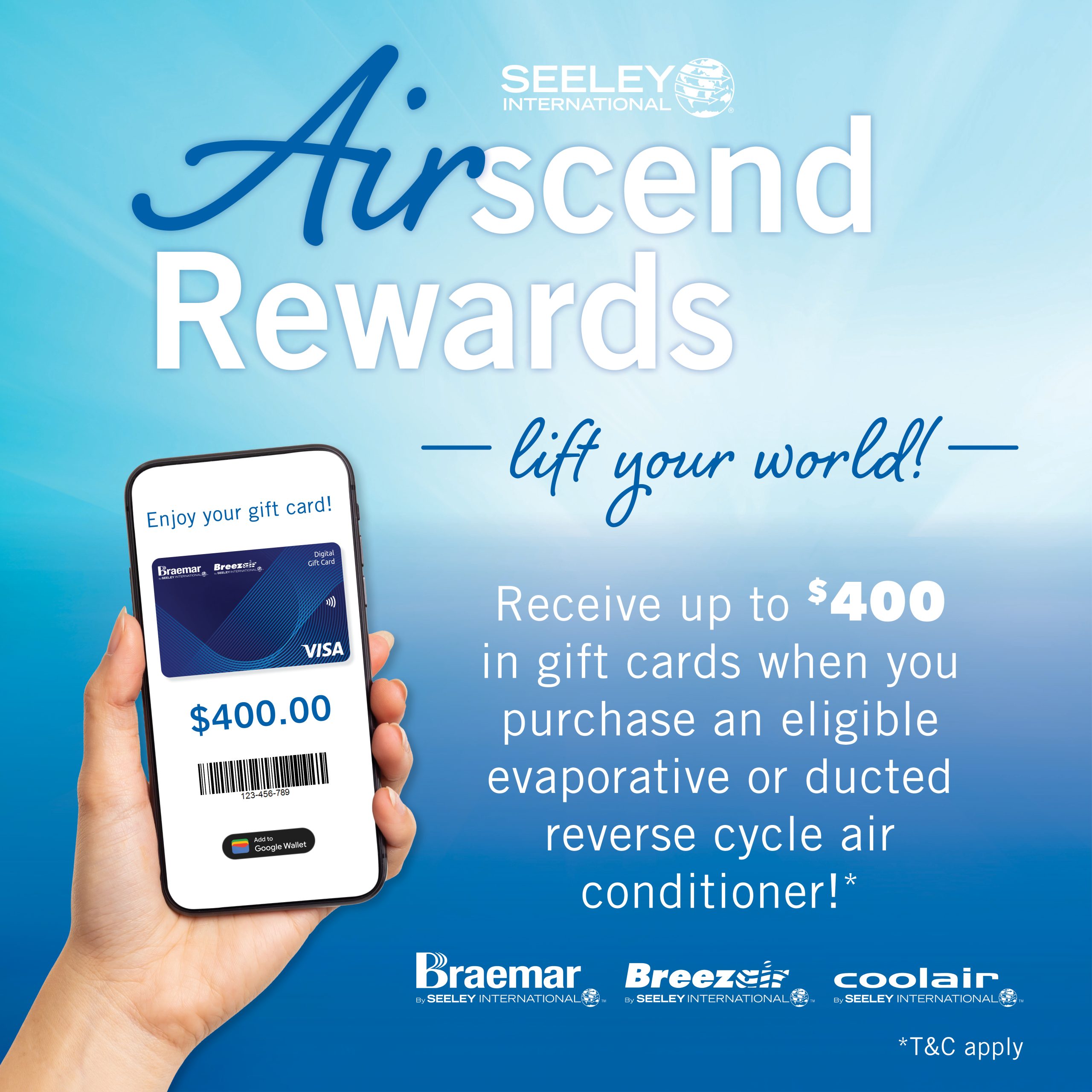 Get up to $400 back on eligible Breezair, Braemar and Coolair systems. Buy before 31 December 2026. See eligible models and how to claim.